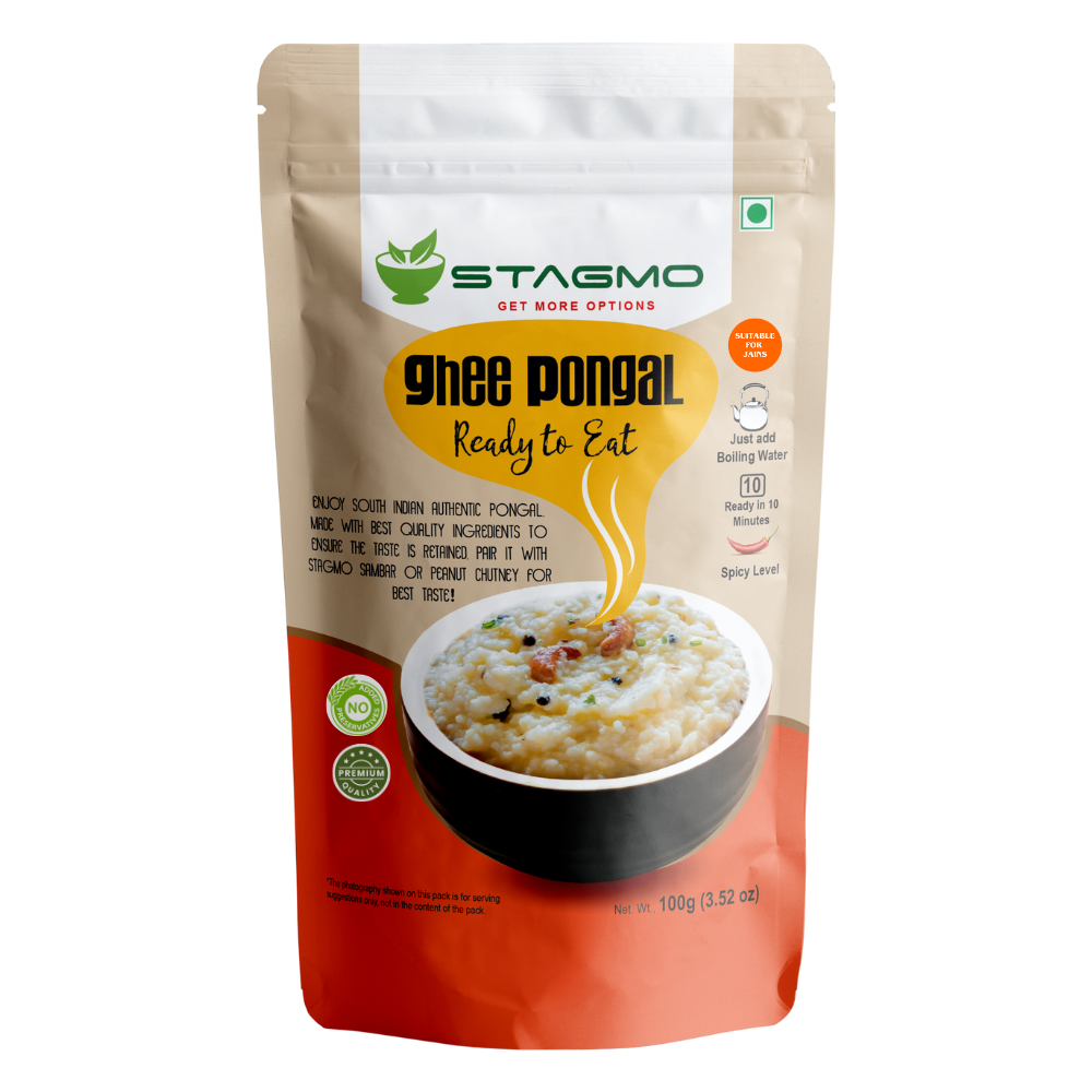 STAGMO SOUTH INDIAN POWER BREAKFAST PACK - Ghee Upma, Ghee Pongal, Poha, Sambar, Peanut Chutney