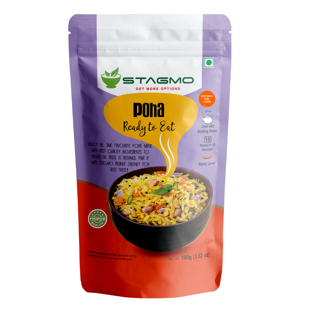 STAGMO SOUTH INDIAN POWER BREAKFAST PACK - Ghee Upma, Ghee Pongal, Poha, Sambar, Peanut Chutney