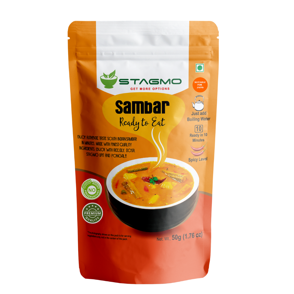 STAGMO SOUTH INDIAN POWER BREAKFAST PACK - Ghee Upma, Ghee Pongal, Poha, Sambar, Peanut Chutney